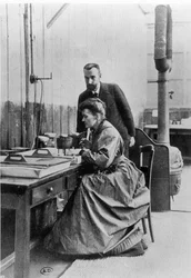 Pierre and Marie Curie in their laboratory, c.1903